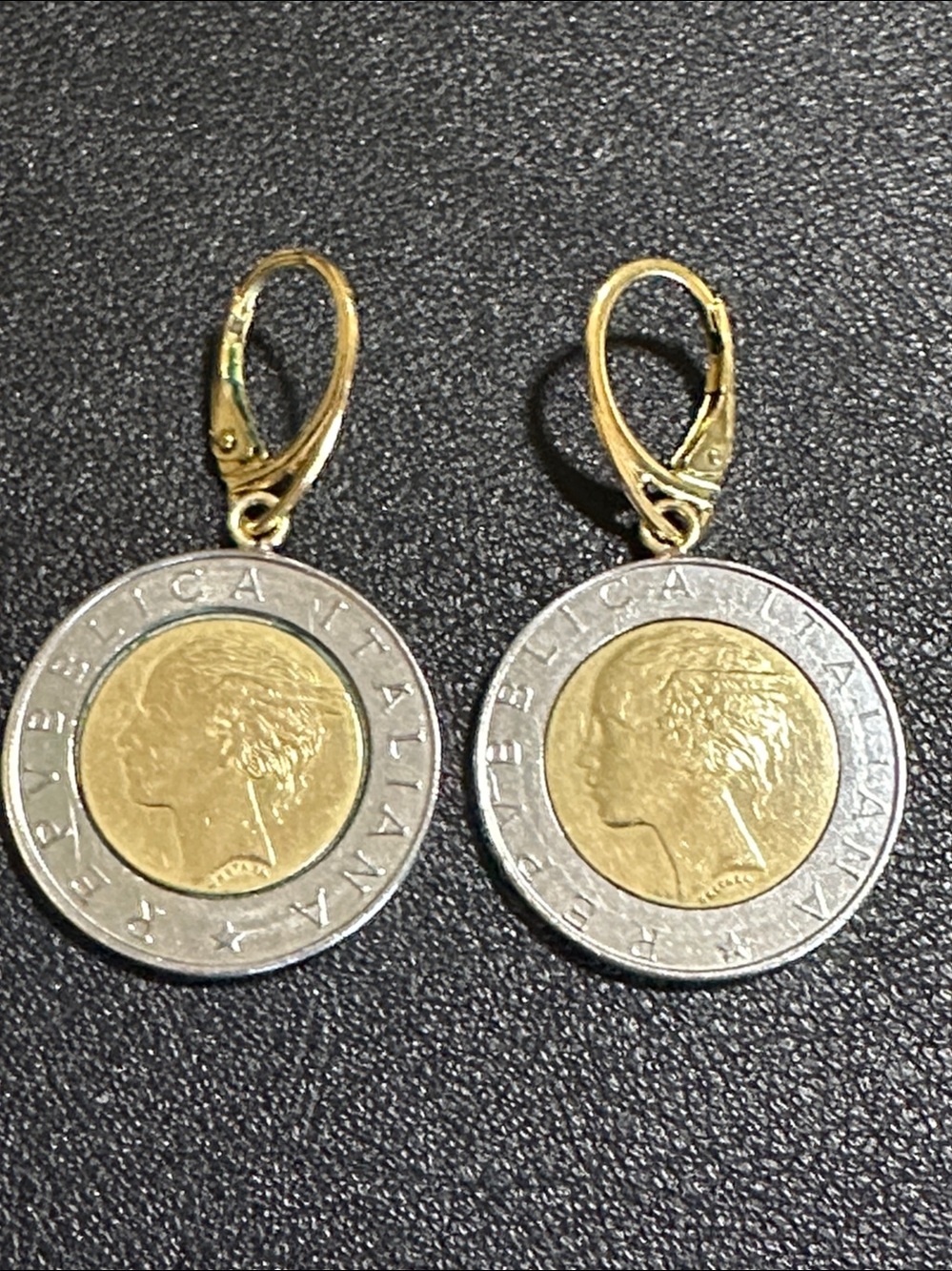 Milor Italy 500 Lire Coin Earrings Collectible Lever Back Dangle Earrings